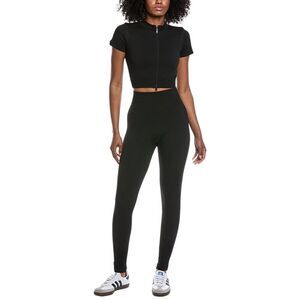Marion Womens 2Pc Waffle Jacket & Legging Set, Black